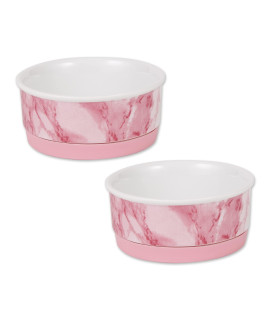Bone Dry Pet Bowl collection ceramic Set, Small, Pink, 2 Piece