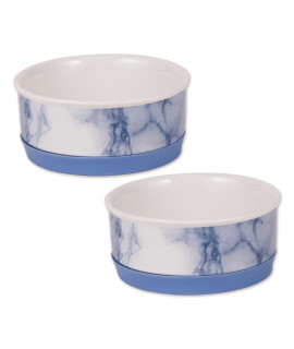 Bone Dry Pet Bowl collection ceramic Set, Small, Blue, 2 Piece