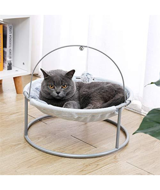 MROUED Cat Bed Soft Plush Cat Hammock Detachable Pet Bed with Dangling Ball for Cats, Small Dogs (Grey)