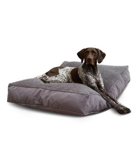 Happy Hounds Buster Deluxe Rectangle Dog Bed with Sherpa, Medium, Gray
