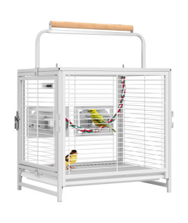 Vivohome 19 Inch Wrought Iron Bird Travel Carrier Cage For Parrots Conures Lovebird Cockatiel Parakeets White