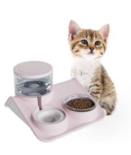Ymina 2 In 1 Food Bowl And Water Dispenser For Cats And Small Dog Feeder Water Set Dispenser Food Bowl Dish And Waterer Dispenser Anti-Tipping No-Spill Eating And Drinking Pink