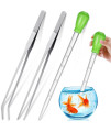 2 Pieces Aquarium Coral Feeder With 2 Pieces Stainless Steel Feeding Long Tweezers Syringe Spot Coral Feeder Reptile Feeding Tools For Aquatic Plant Reef Anemones Lionfish (Green, Silver)