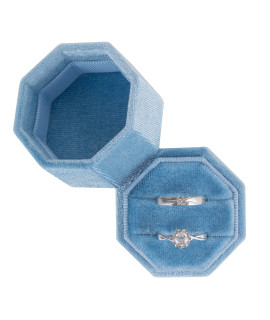 Smileshe Ring Box, Velvet Jewelry Boxes for Proposal Engagement Wedding ceremony,Octagon Mini Double Ring Slot Bearer case with Detachable Lid