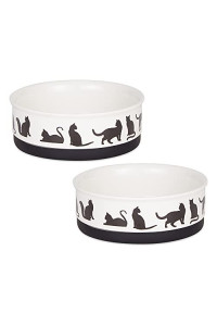Bone Dry Ceramic Pet Silhouette Collection, Medium Set, Black/White, Cat's Meow, 2 Piece, Large Set, 7.5x2.4