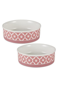 Bone Dry Lattice Collection Pet Bowl & Canister, Large Set, 7.5x2.4 inches, Rose, 2 Piece