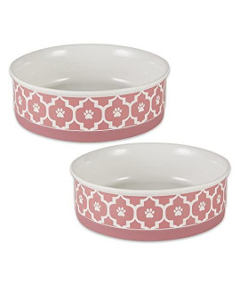 Bone Dry Lattice Collection Pet Bowl & Canister, Large Set, 7.5x2.4 inches, Rose, 2 Piece