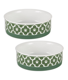 Bone Dry Lattice Collection Pet Bowl & Canister, Medium Set, 6x2 inches, Hunter Green, 2 Piece