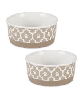 Bone Dry Lattice Collection Pet Bowl & Canister, Small Set, 4.25x2 inches, Stone, 2 Piece