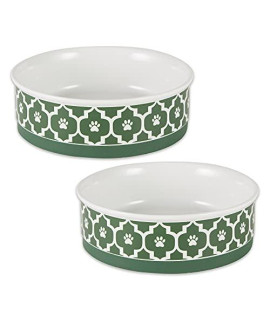 Bone Dry Lattice Collection Pet Bowl & Canister, Large Set, 7.5x2.4 inches, Hunter Green, 2 Piece