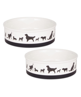 Bone Dry Ceramic Pet Silhouette Collection, Large Set, 7.5x2.4, Black/White, Dog Show, 2 Piece