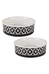 Bone Dry Lattice Collection Pet Bowl & Canister, Large Set, 7.5x2.4 inches, Black, 2 Piece