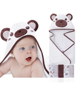 SYNPOS Baby Bath Towels, Newborn Hooded Baby Towel with 5 Baby Washcloths - Ultra Absorbent and Soft cotton Hooded Bath Towel for Babie, Toddler, Infant - Unisex Hooded Baby Bath Towel (Brown Bear)