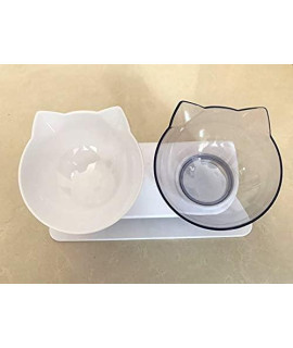 ASDF Hook up Cat Bowl Non-Slip Double Cat Bowl Dog Bowl with Stand Pet Feeding Cat Water Bowl for Cats Food Pet Bowls for Dogs Feeder Product Supplies (Color : Transparent and WH)