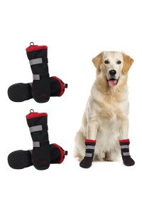 Warm Dog Boots - Fleece Lined Dog Shoes For Medium Large Dogs With Drawstring - Winter Dog Snow Boots With Anti-Slip Rugged Sole - Reflective Waterproof Dog Booties For Walking Hiking Running Outdoor