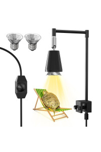 Silicar Reptile Heat Lamp, Uva Uvb Habitat Basking Lamp, Turtle Aquarium Tank Heating Lamp With Clamp, 360A Rotatable Adjustable Brightness Heating Light Metal Stand With 2 Heat Bulbs (E27, 50W)