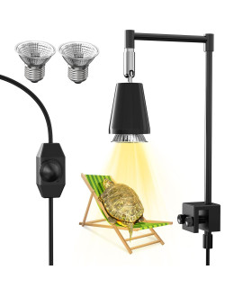Silicar Reptile Heat Lamp, Uva Uvb Habitat Basking Lamp, Turtle Aquarium Tank Heating Lamp With Clamp, 360A Rotatable Adjustable Brightness Heating Light Metal Stand With 2 Heat Bulbs (E27, 50W)