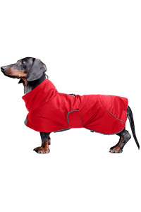 Dachshund Coats Waterproof Perfect For Dachshunds Sausage Weiner Dog Winter Coat With Padded Fleece Puppy Snowsuit With Adjustable Bands And High Vis Reflective Trim - Red - L
