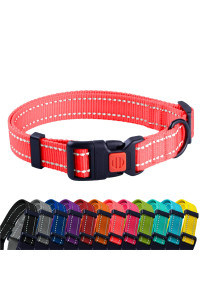 Collardirect Reflective Dog Collar For A Small, Medium, Large Dog Or Puppy With A Quick Release Buckle - Boy And Girl - Nylon Suitable For Swimming (14-18 Inch, Coral)