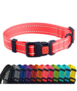 Collardirect Reflective Dog Collar For A Small, Medium, Large Dog Or Puppy With A Quick Release Buckle - Boy And Girl - Nylon Suitable For Swimming (14-18 Inch, Coral)