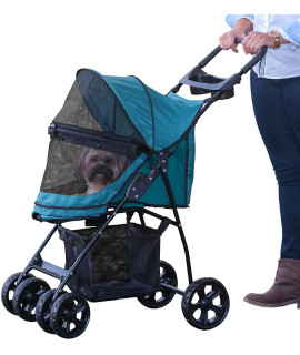 Pet Gear No-Zip Happy Trails Lite Pet Stroller for Cats/Dogs, Zipperless Entry, Easy Fold with Removable Liner, Safety Tether, Storage Basket + Cup Holder, 3 Colors