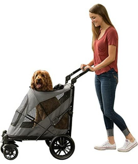 Pet Gear NO-Zip Pet Stroller with Dual Entry, Push Button Zipperless Entry for Dogs/Cat, Large Gel-Filled Tires, New Dark Platinum (PG8650NZDPU)