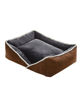 Fourtunes Classic Square High Bolster Calming Dog Bed Cat Bed Soft Cozy Short Plush Self-Warming Kennel Machine Washable Anti Anxiety Pet Sofa Bed with Anti Slip Waterproof Bottom
