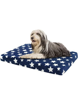 EMPSIGN Waterproof Dog Bed Crate Pad, Dog Bed Mat Reversible (Cool & Warm), Removable Washable Cover, Waterproof Liner & High Density Foam, Pet Bed Mattress for Small to XX-Large Dogs, Navy, Star