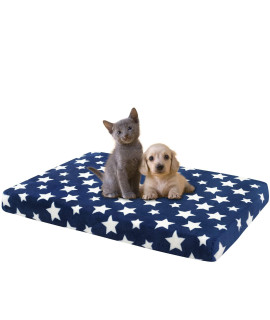 EMPSIgN Waterproof Dog Bed crate Pad, Dog Bed Mat Reversible (cool Warm), Removable Washable cover, Waterproof Liner High Density Foam, Pet Bed Mattress for Small to XX-Large Dogs, Navy, Star