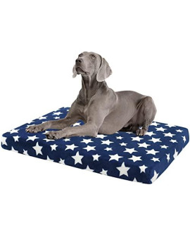 EMPSIGN Waterproof Dog Bed Crate Pad, Dog Bed Mat Reversible (Cool & Warm), Removable Washable Cover, Waterproof Liner & High Density Foam, Pet Bed Mattress for Small to XX-Large Dogs, Navy, Star