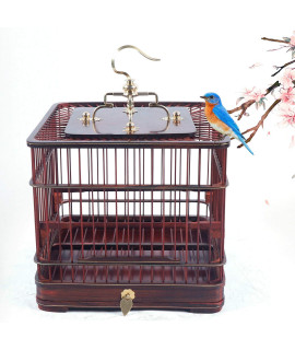 Retro Drawer Style Handmade Dark Red Hanging Type Wood Birdcage Bird Cage Lovebird House With Drawer Suitable For Family Pet Bird Breeding