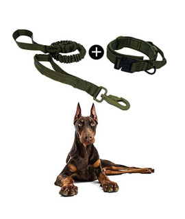 Meowmen Tactical Dog Collar and Leash Set Adjustable with Control Handle Heavy Metal Buckle Military Nylon Bungee for Medium Large Dogs Militarygreen Set(Collar+Leash)