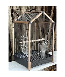 21 inch Bird Carrier Travel Cage, with Wooden Perch Feeding Cups for Small Bird Parrots Conures Cockatiel Parakeets?Triangle Aluminum Frame?