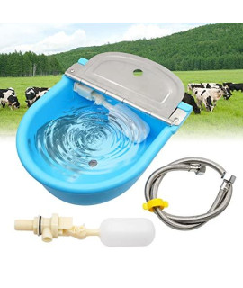 Junniu Automatic Waterer Water Dispenser Trough Bowl Kits for Horse Dog Cattle Livestock Goat Pig Farm Supplies, with Float Valve, Water Hose, Stainless Steel Cover, Hole at the Bottom(Light Blue)