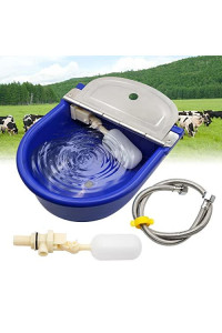 Junniu Automatic Waterer Water Dispenser Trough Bowl Kits for Horse Dog Cattle Livestock Goat Pig Farm Supplies, with Float Valve, Water Hose, Stainless Steel Cover, Hole at the Bottom(Blue)