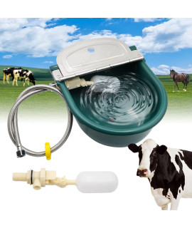Junniu Automatic Livestock Waterer Dog Water Trough Bowl Dispenser Kits for Horse Cattle Animal Pet, with Float Valve, Water Hose, Stainless Steel Cover, Hole at the Bottom(Green)