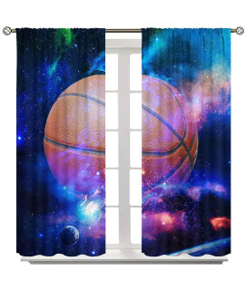 Fucybu Basketball Galaxy Curtains, Set Of 2 Panels Rod Pocket Thermal Insulated Room Curtains For Living Room Wedding Party Window Decor, 26 W X 84 L(Each Panel Size)