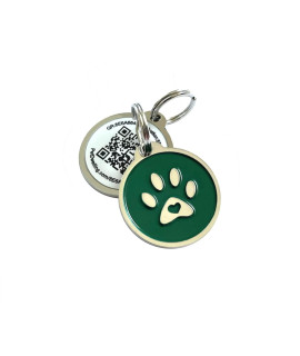 Pet Dwelling 2D QR Code Pet ID Tag - Dog Tags - Cat Tags - Online Pet Profile - Scan Tag Location - Instant Email Notification(Emerald Green Paw)