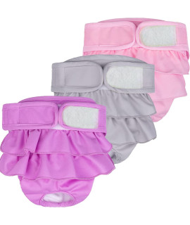 Dog Diapers Female Puppy Diapers For Female, Highly Absorbent Dog Heat Panties Reusable Washable Female Dog Diapers (Small (Pack Of 3), Purple Pink Grey)