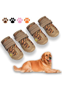 XSY&G Dog Boots,Waterproof Dog Shoes,Dog Booties with Reflective Strips Rugged Anti-Slip Sole and Skid-Proof,Outdoor Dog Shoes for Medium Large Dogs 4Pcs Leopard-Size 5