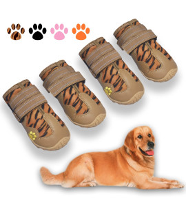 XSY&G Dog Boots,Waterproof Dog Shoes,Dog Booties with Reflective Strips Rugged Anti-Slip Sole and Skid-Proof,Outdoor Dog Shoes for Small Medium Large Dogs 4Pcs Leopard-Size1