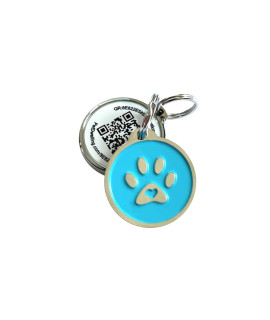 Pet Dwelling 2D QR Code Pet ID Tag - Dog Tags - Cat Tags - Online Pet Profile - Scan Tag Location - Instant Email Notification(Summer Blue Paw)