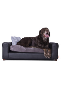 Moots Premium Leatherette Pets Sofa, Regular, Black/Charcoal, Large