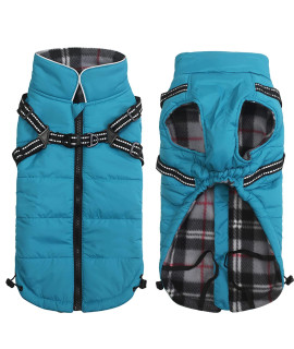Winter Warm Coat Geyecete Waterproof Dog Winter Jacket With Harness Traction Belt,Pet Outdoor Jacket Dog Autumn And Winter Clothes For Medium, Small Dog-Blue-Xl