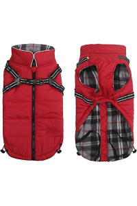 Winter Warm Coat Geyecete Waterproof Dog Winter Jacket With Harness Traction Belt,Pet Outdoor Jacket Dog Autumn And Winter Clothes For Medium, Small Dog-Red-S