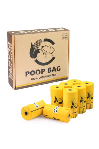 Certified Compostable Dog Poop Bags, 120 Count Eco Friendly and Leakproof Dog Waste Bags, Easy Open 100% Maize Yellow Poop Bag for Dog, 15 Doggy Bags Per Roll (8 rolls)