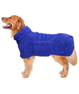 Geyecete Dog Bathrobe Towel Dog Drying Coat-Dry Fast Dog Bag-Pineapple Grid Fast Drying Super Absorbent Pet Dog Cat Bath Robe Towel-Blue-Xxl