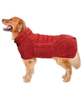 Geyecete Dog Bathrobe Towel Dog Drying Coat-Dry Fast Dog Bag-Pineapple Grid Fast Drying Super Absorbent Pet Dog Cat Bath Robe Towel-Red-S