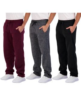 3 Pack Mens Open Bottom Tech Fleece Active Sports Athletic Training Soccer Track gym Running casual French Terry Quick Dry Fit Sweatpants Pockets Bottom Lounge Pants Heavy Warm - Set 6, S