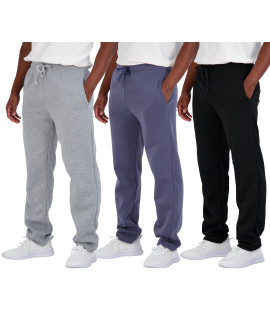 3 Pack Mens Open Bottom Tech Fleece Active Sports Athletic Training Soccer Track gym Running casual French Terry Quick Dry Fit Sweatpants Pockets Bottom Lounge Pants Heavy Warm - Set 1, M